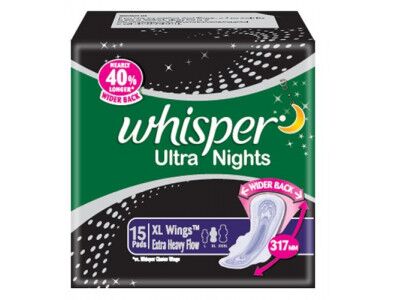 Whisper Ultra Night XL Heavy Flow Sanitary Pads (Pack of 15)